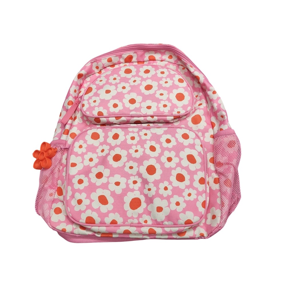Cat & Jack Kids Backpack 16" Pink Floral Daisy Double Front Pockets NEW